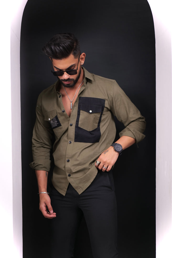 Mehandi-Black Double Pocket Full Sleeve Shirt