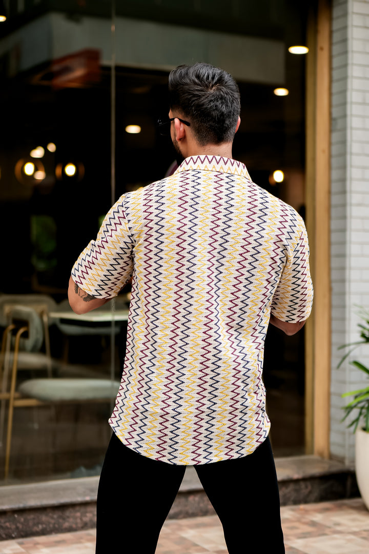 Yellow Zig-Zag Stripe Crochet Shirt