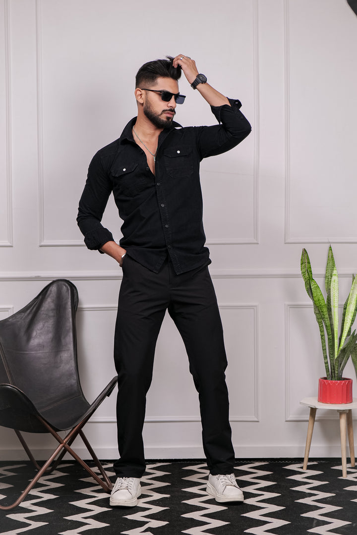 Black Double Pocket Full Sleeve RFD Cotton Shirt