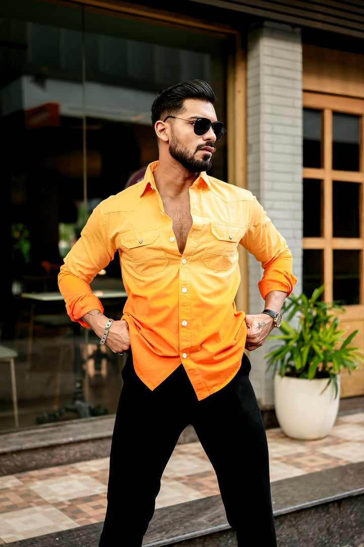 Orange Double Shade Cotton RFD Designer Shirt