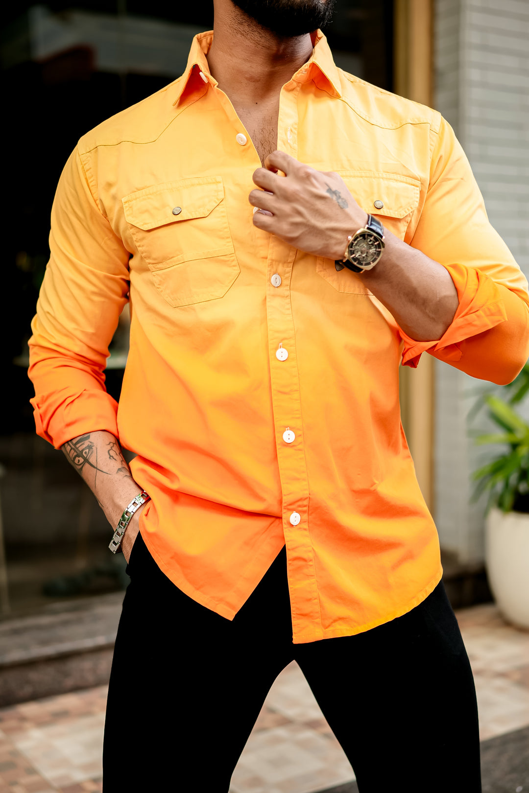 Orange Double Shade Cotton RFD Designer Shirt