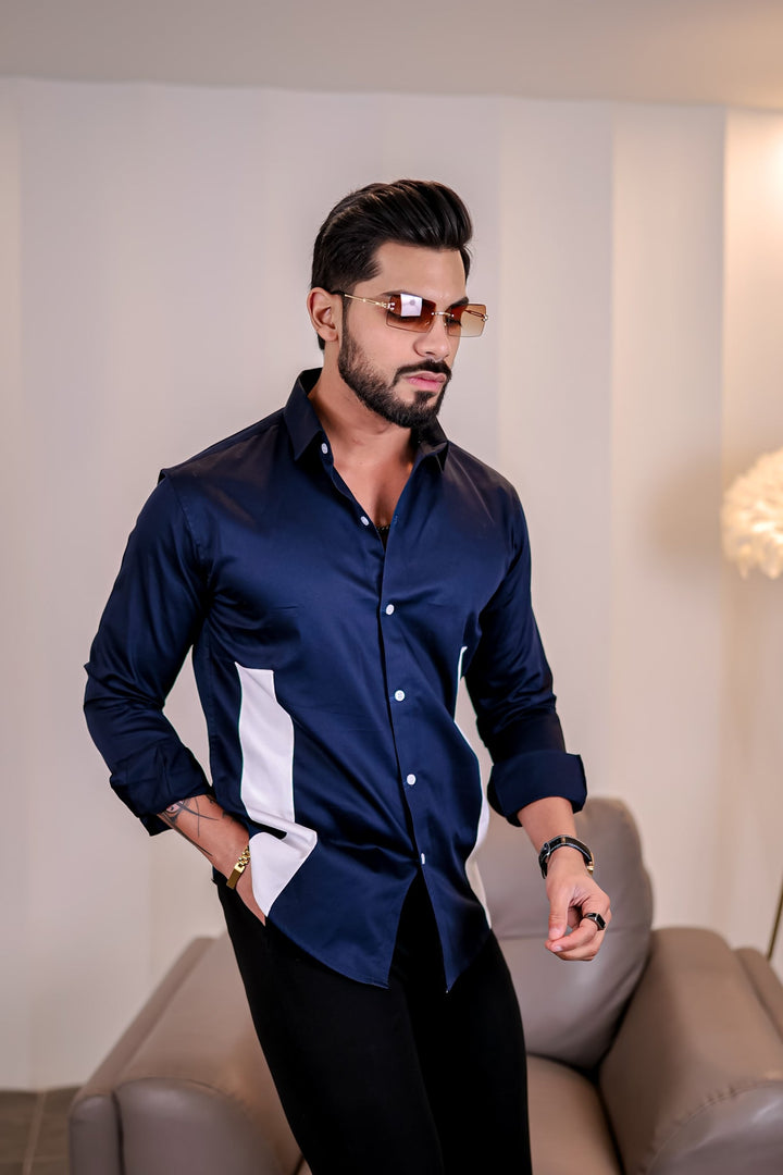 Navy-White Premium Satin Designer Shirt