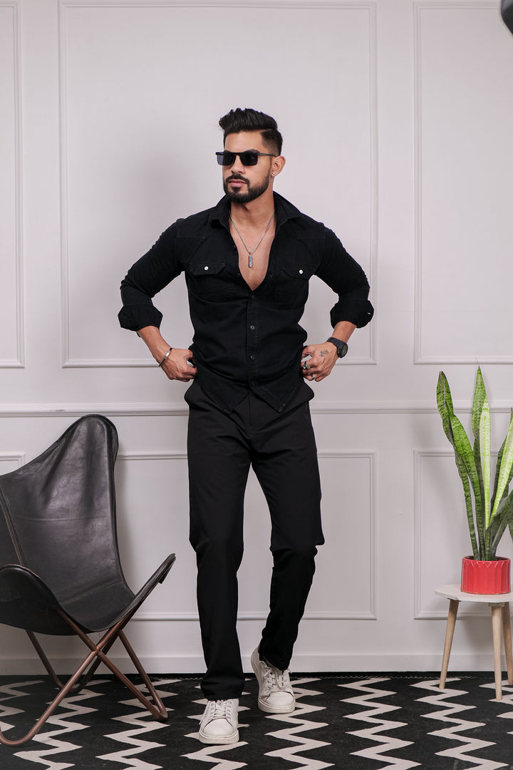 Black Double Pocket Full Sleeve RFD Cotton Shirt