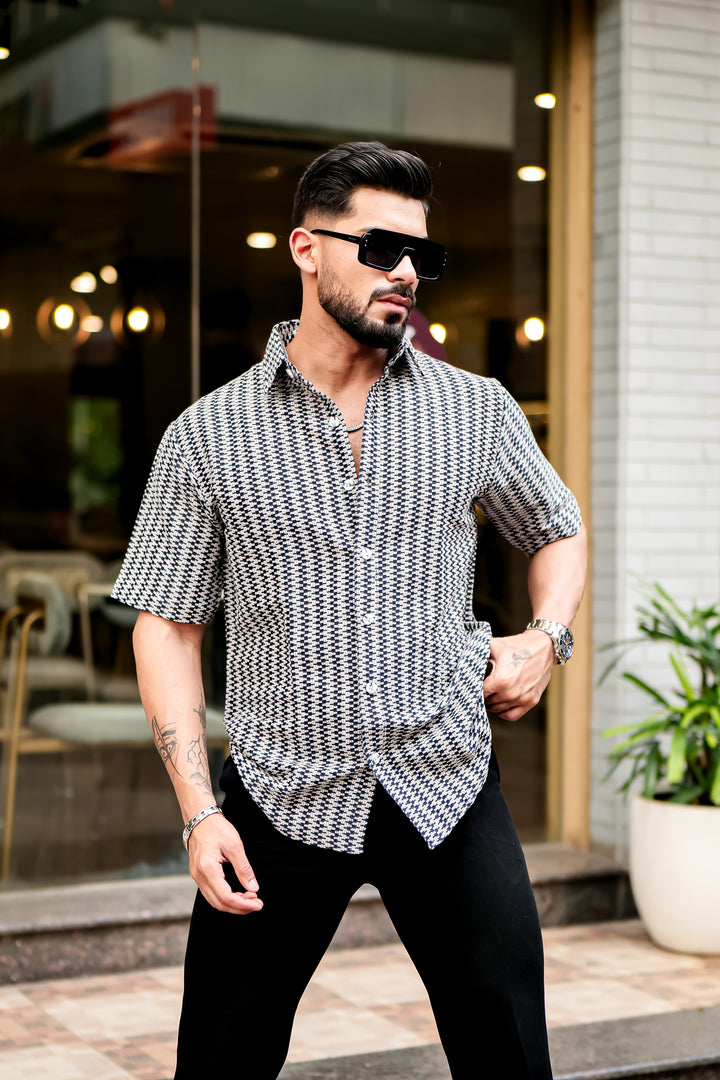 Black Zig-Zag Stripe Crochet Shirt