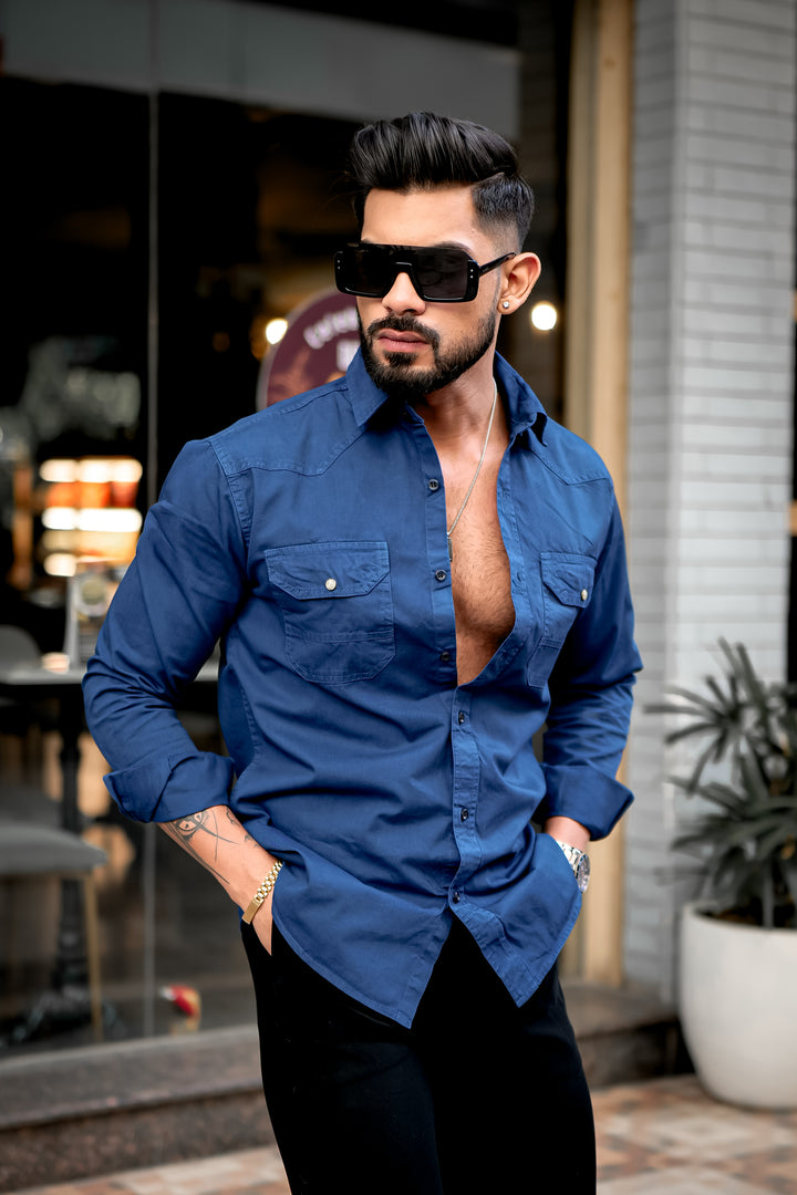 Blue Cotton RFD Double Pocket Shirt