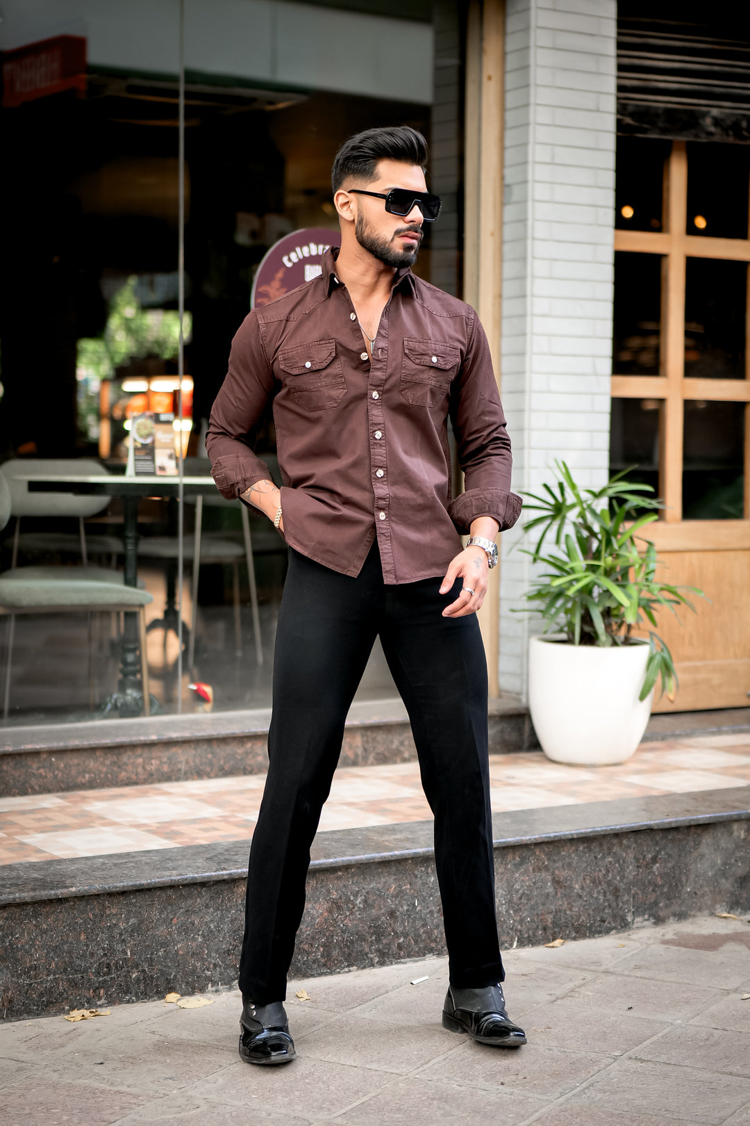 Coffee Cotton RFD Double Pocket Shirt