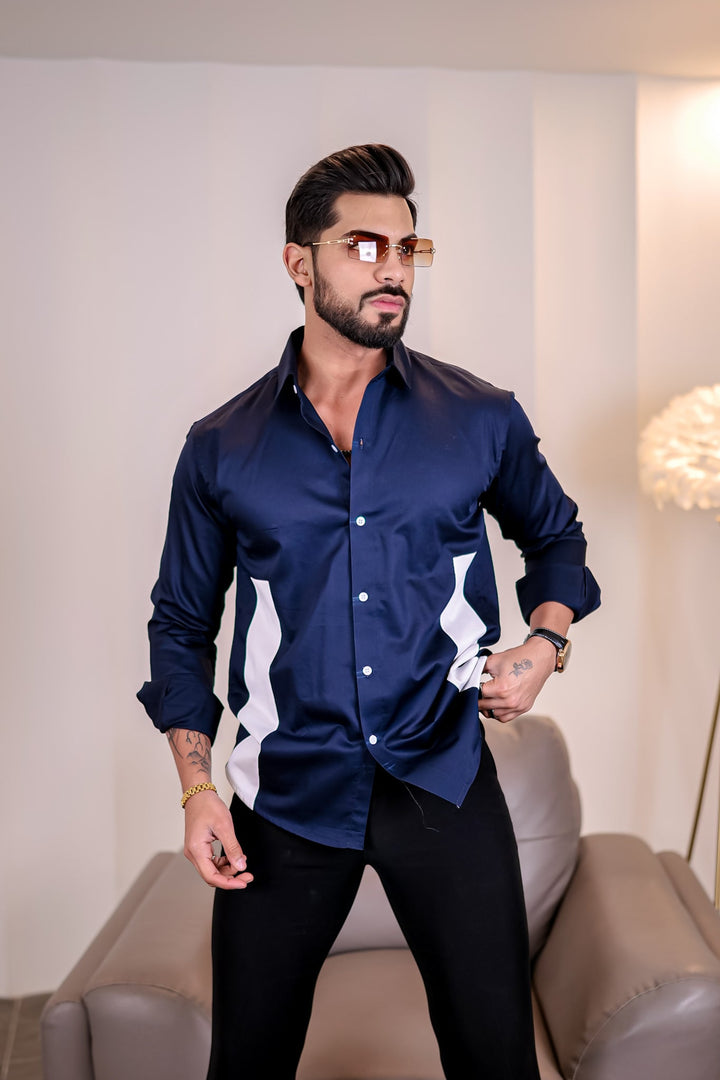 Navy-White Premium Satin Designer Shirt