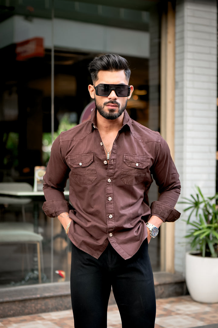 Coffee Cotton RFD Double Pocket Shirt