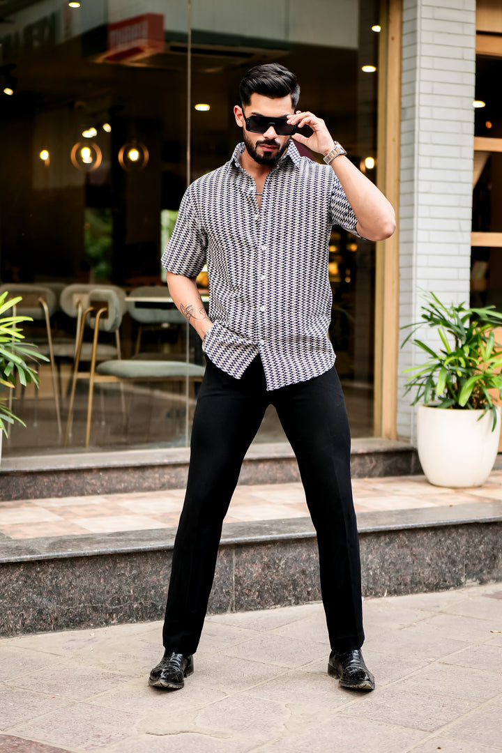 Black Zig-Zag Stripe Crochet Shirt