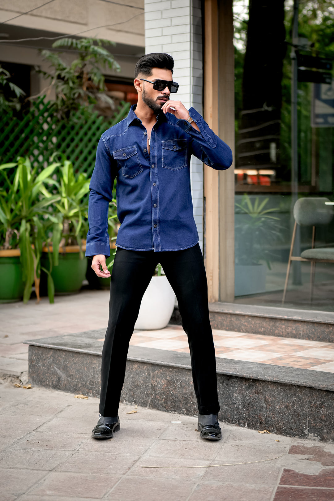 Blue Denim Double Pocket Full Sleeve Shirt