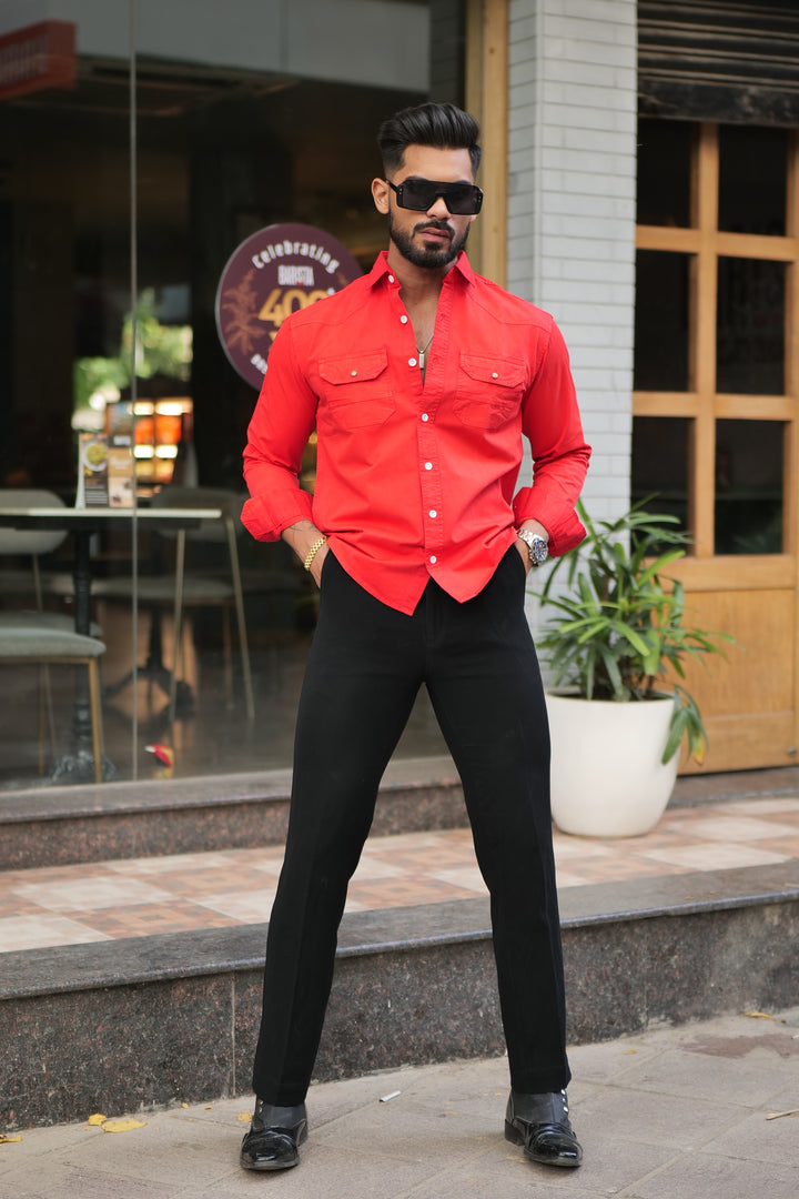 Red Double Pocket Full Sleeve RFD Cotton Shirt