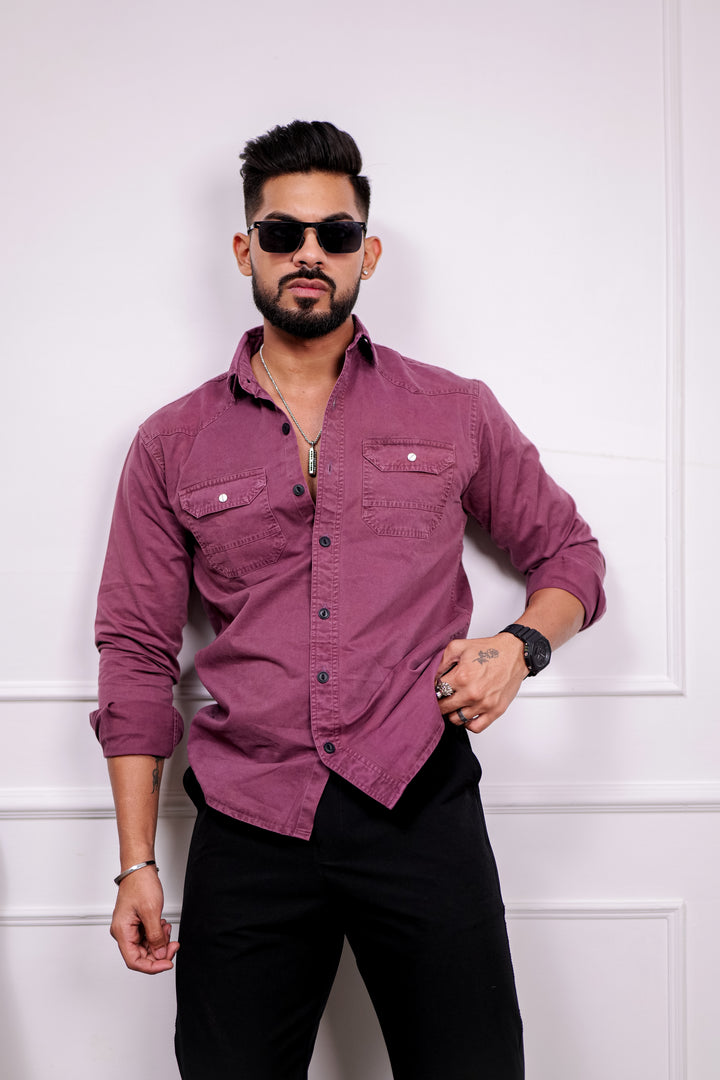 Mehroon Double Pocket Full Sleeve RFD Cotton Shirt