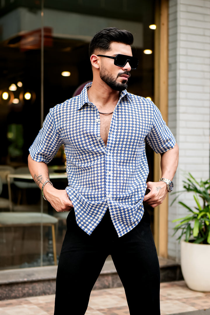 Blue dots Stripe Crochet Shirt