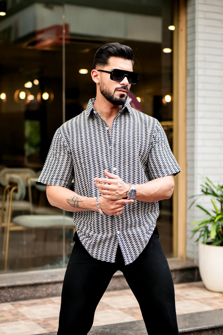 Black Zig-Zag Stripe Crochet Shirt