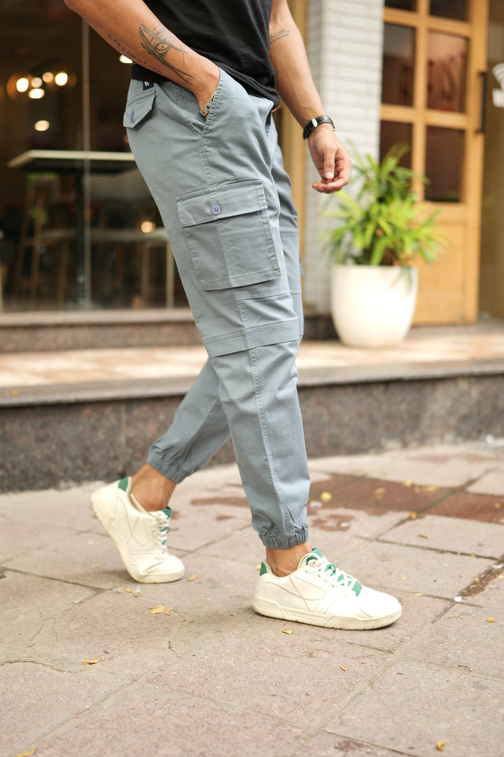 Men's Sky Blue Premium Cargo Joggers