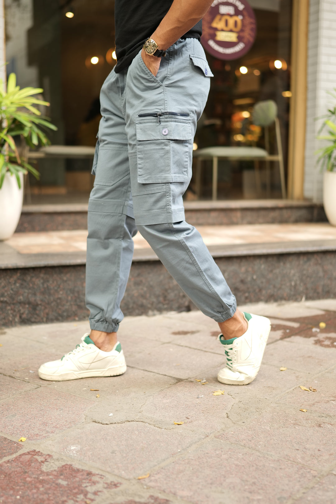 Men's Sky Blue Premium Cargo Joggers