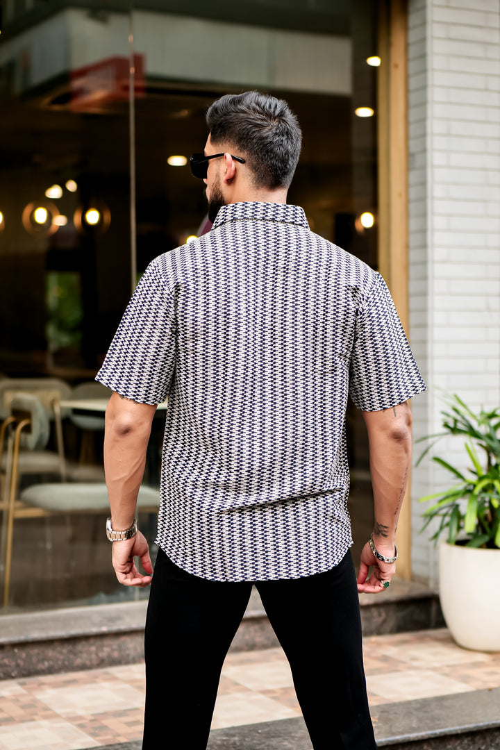 Black Zig-Zag Stripe Crochet Shirt