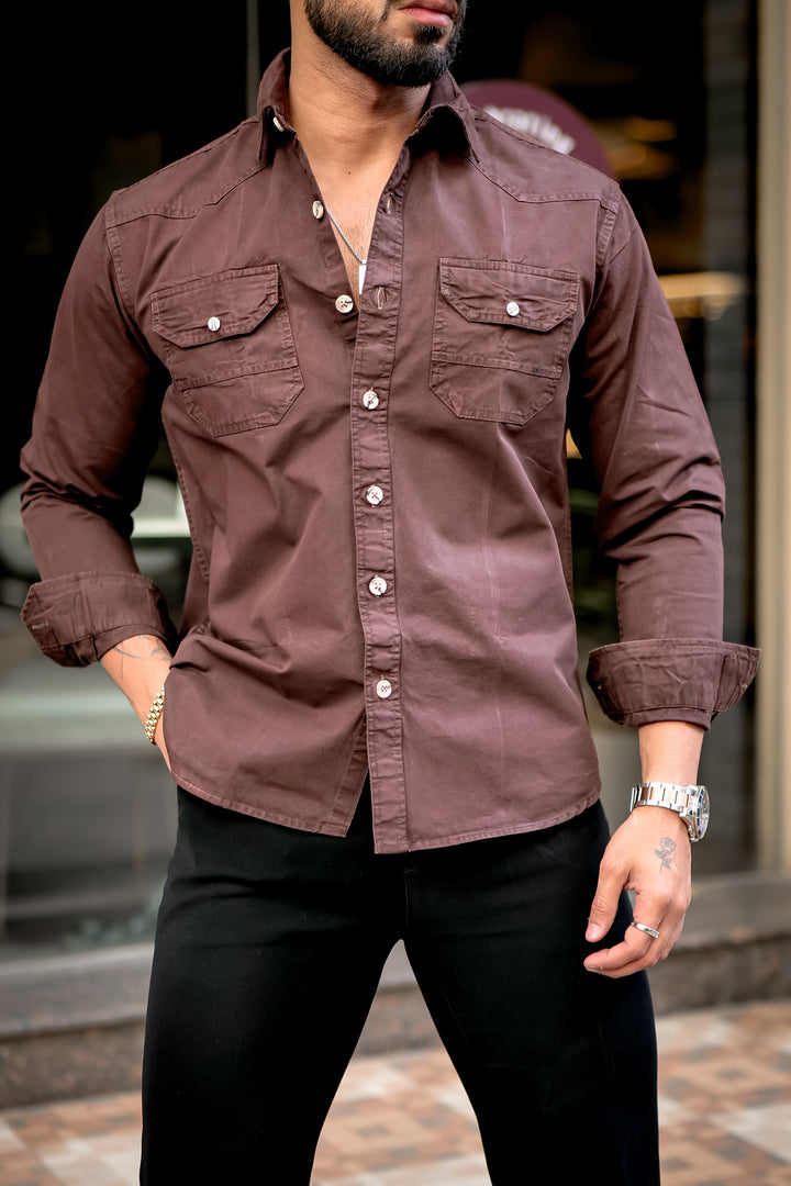 Coffee Cotton RFD Double Pocket Shirt