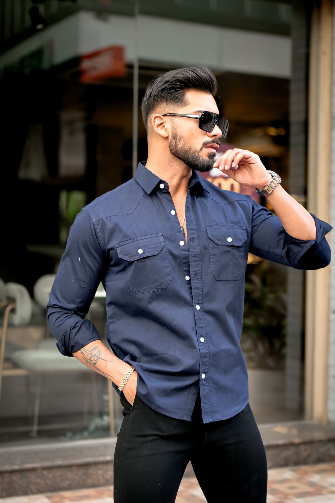 Navy RFD Double Pocket Premium Cotton Shirt