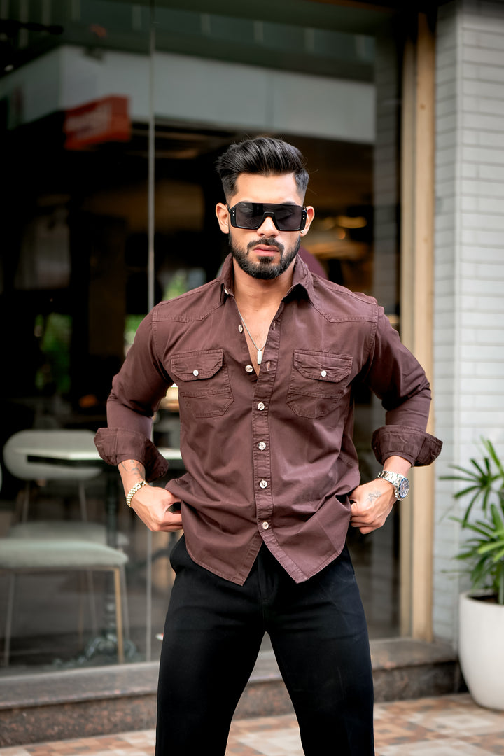 Coffee Cotton RFD Double Pocket Shirt