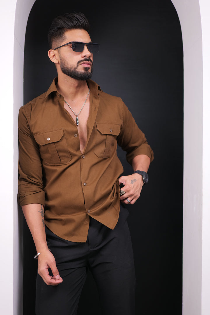 Brown Double Pocket Full Sleeve Shirt