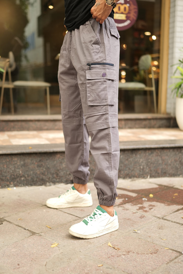 Men's Grey Premium Cargo Joggers