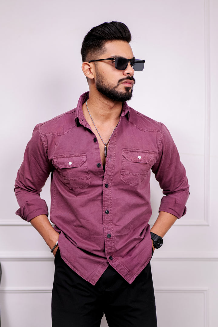 Mehroon Double Pocket Full Sleeve RFD Cotton Shirt