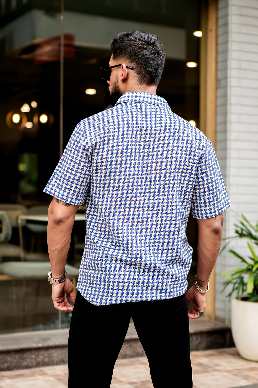 Blue dots Stripe Crochet Shirt