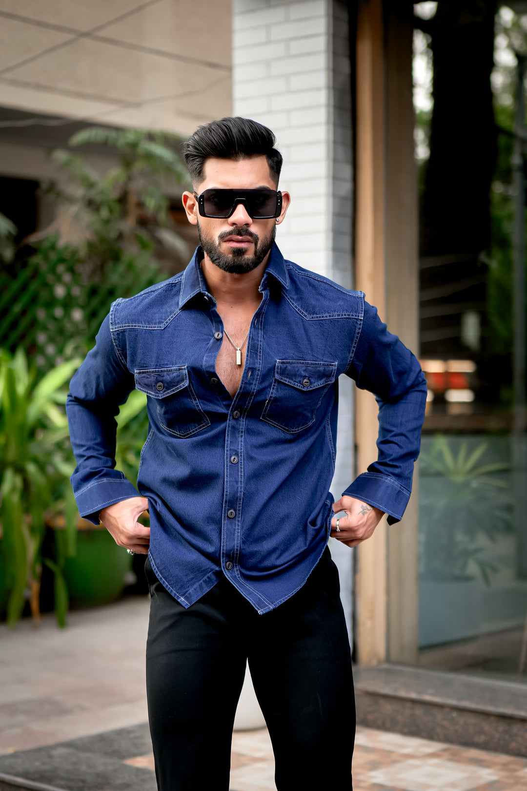 Blue Denim Double Pocket Full Sleeve Shirt