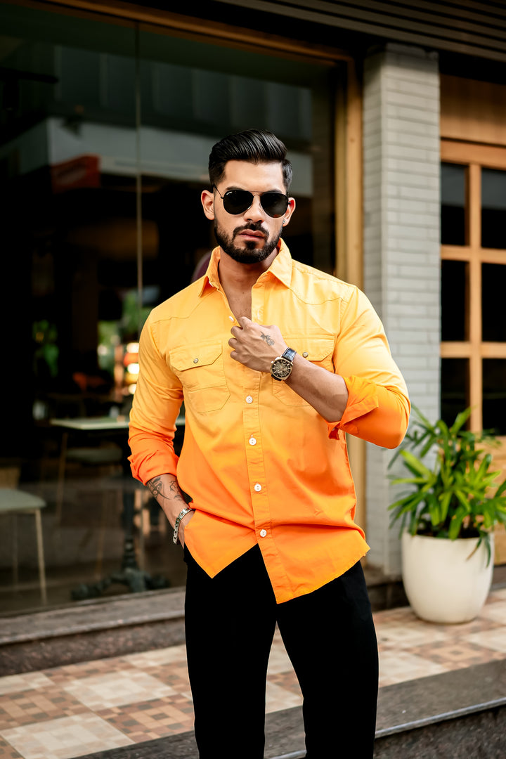 Orange Double Shade Cotton RFD Designer Shirt