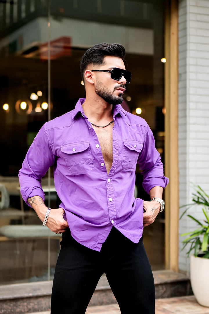 Purple Double Pocket Full Sleeve RFD Cotton Shirt