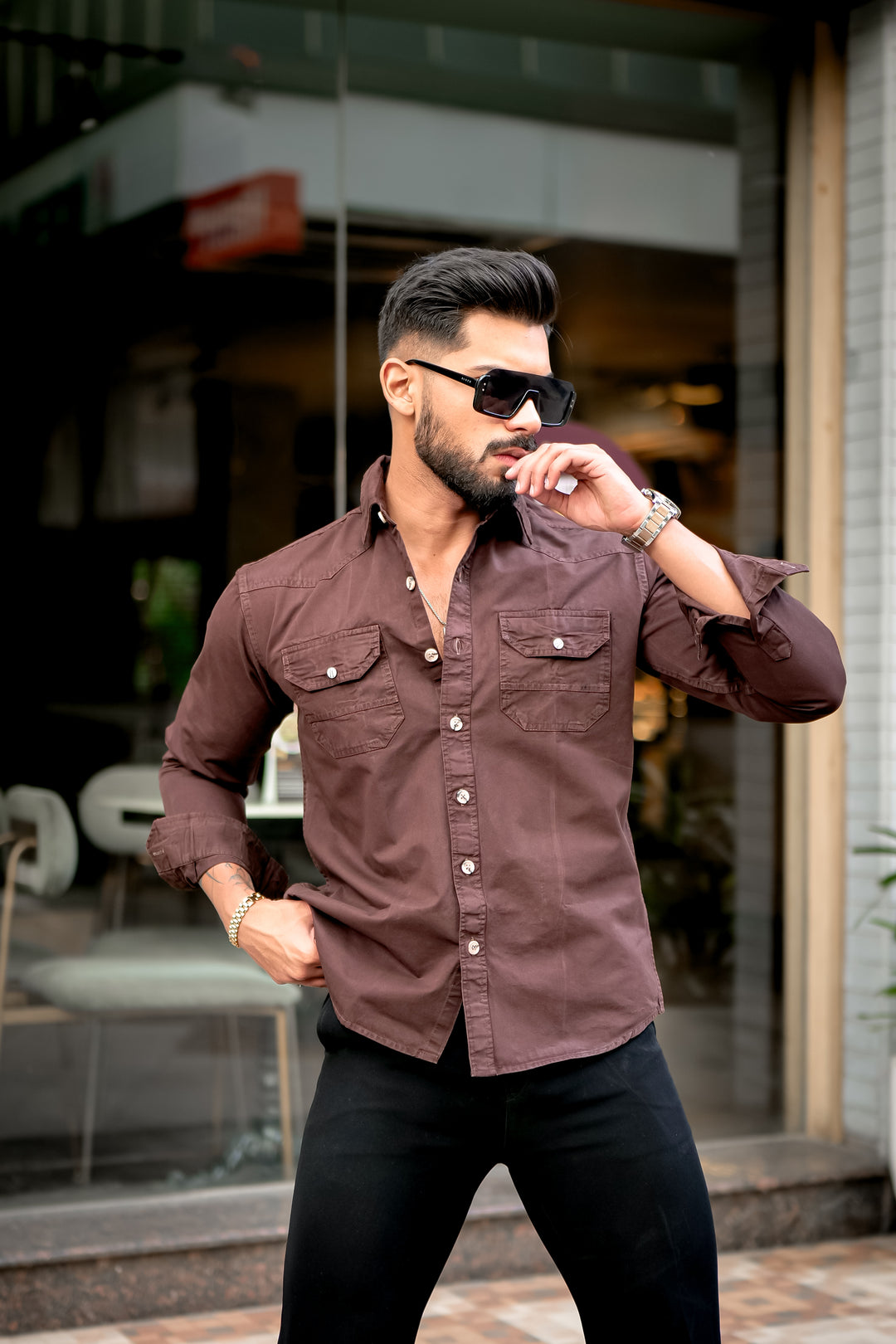 Coffee Cotton RFD Double Pocket Shirt