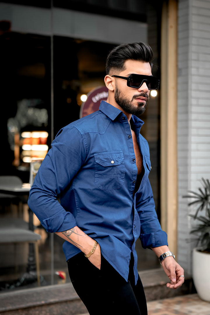 Blue Cotton RFD Double Pocket Shirt