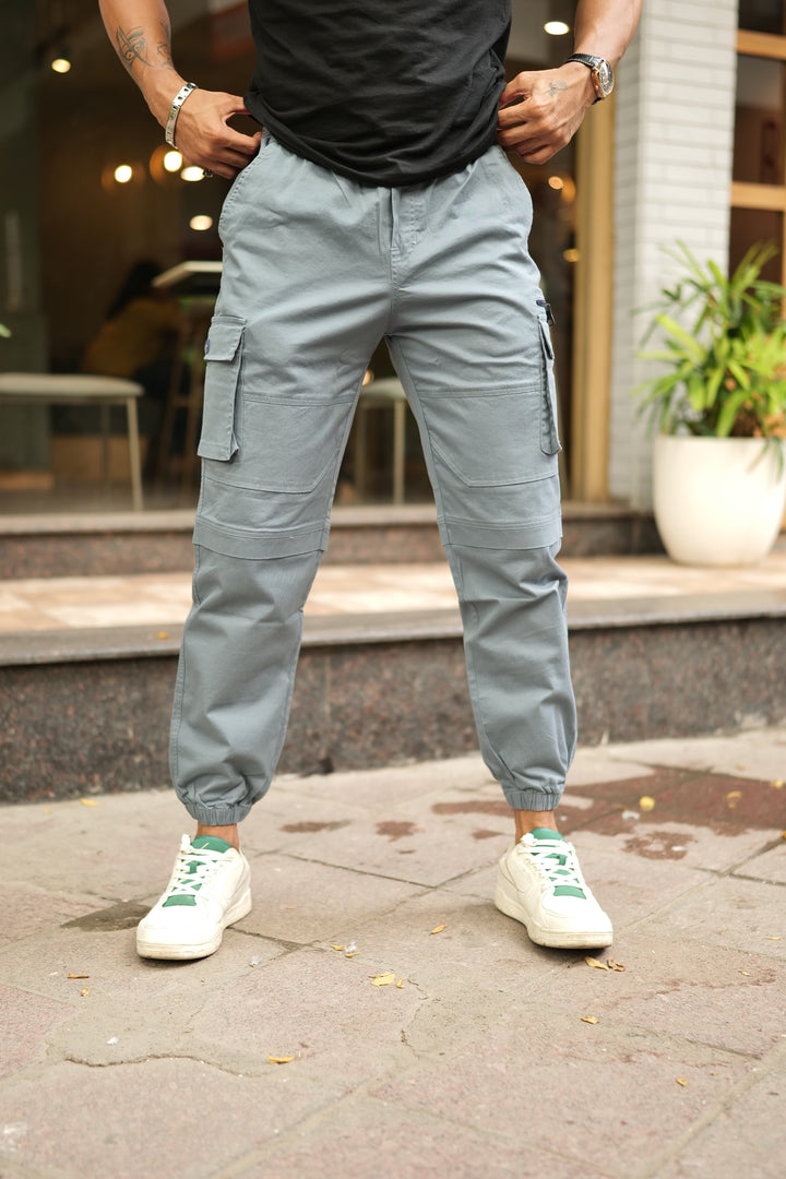 Men's Sky Blue Premium Cargo Joggers