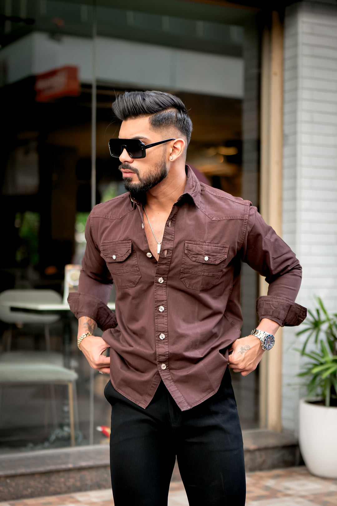 Coffee Cotton RFD Double Pocket Shirt