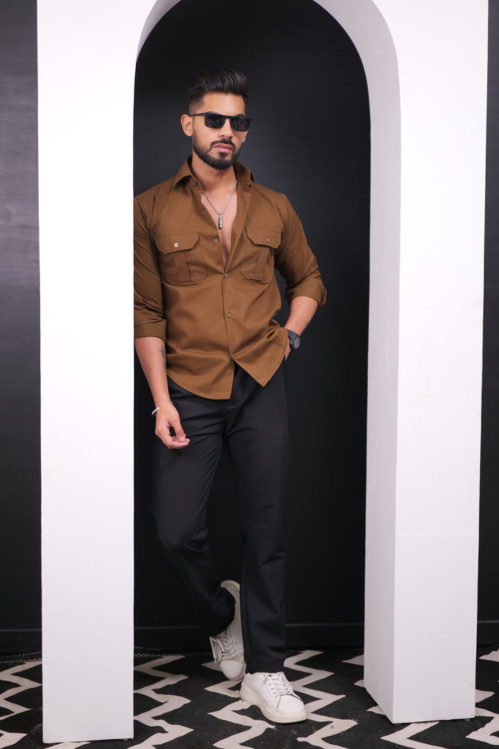 Brown Double Pocket Full Sleeve Shirt