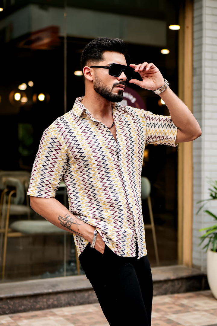 Yellow Zig-Zag Stripe Crochet Shirt