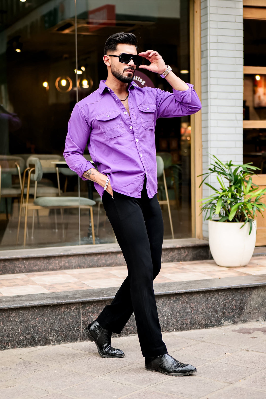 Purple Double Pocket Full Sleeve RFD Cotton Shirt