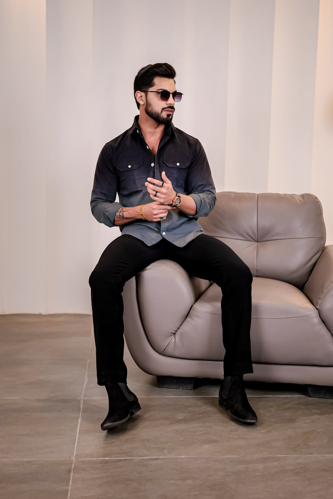 Black Double Shade Cotton RFD Designer Shirt