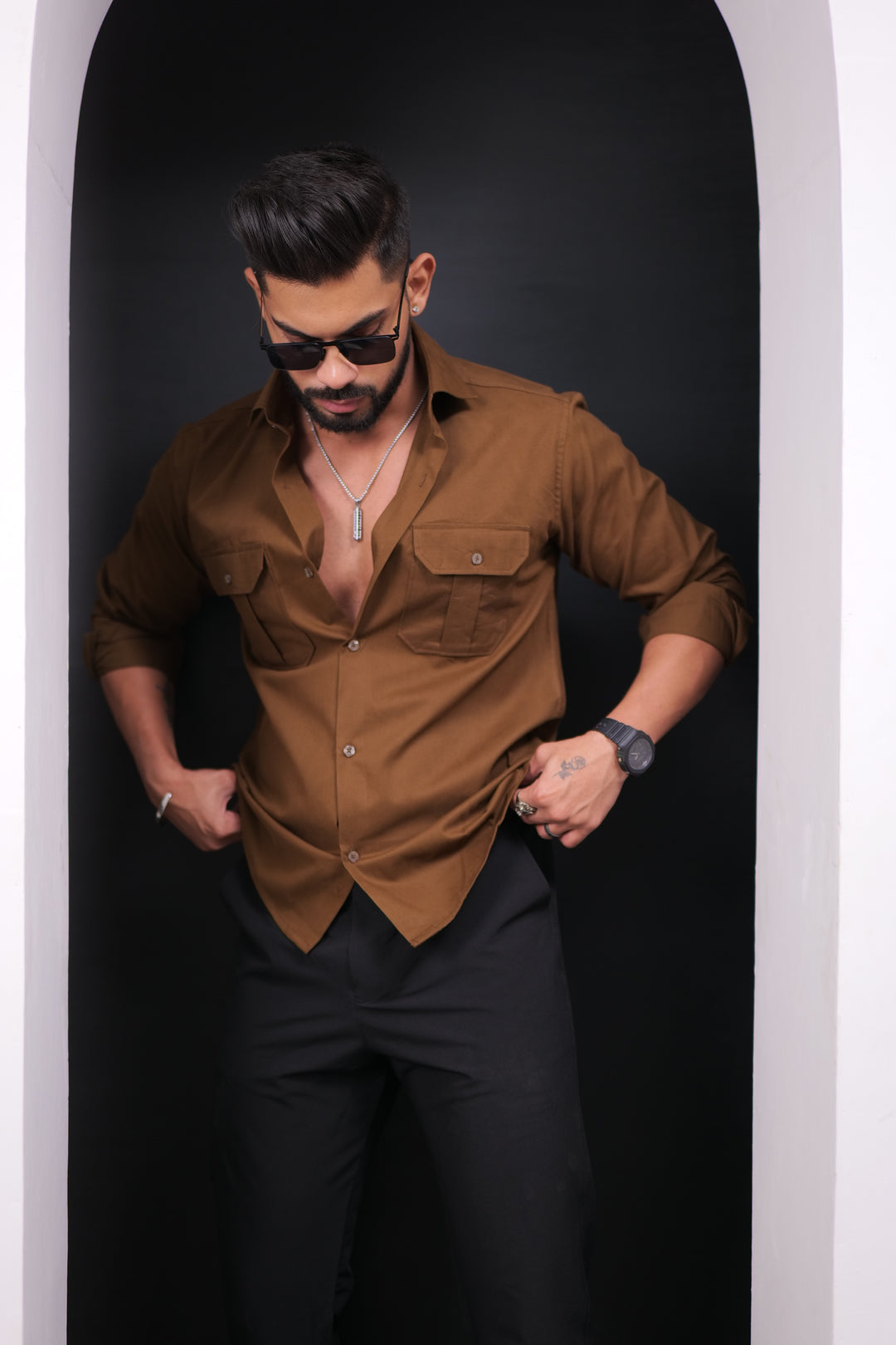 Brown Double Pocket Full Sleeve Shirt