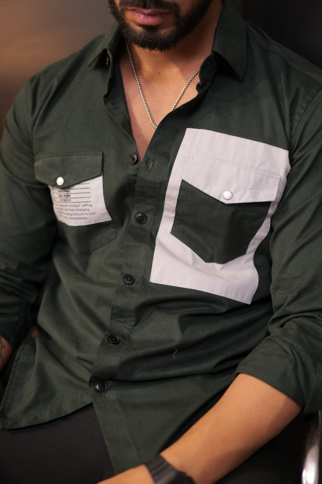 Dark Green-Grey Double Pocket Full Sleeve Shirt