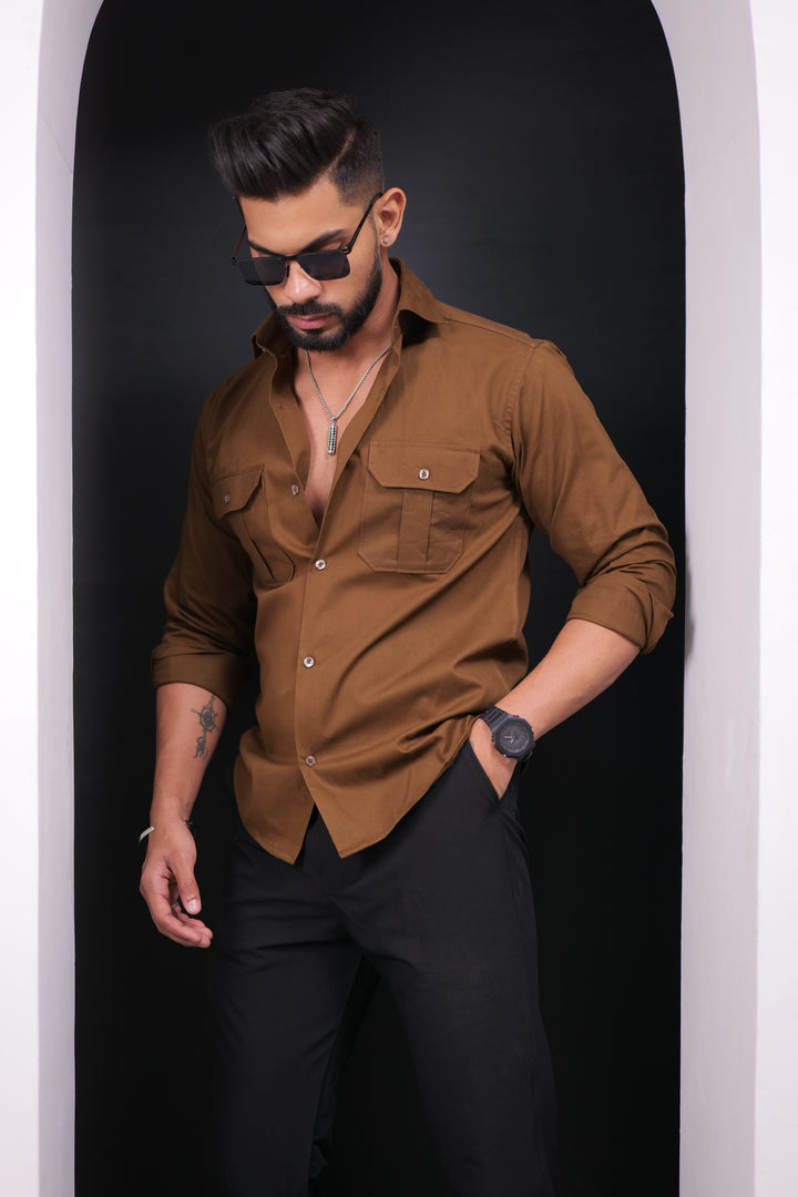 Brown Double Pocket Full Sleeve Shirt