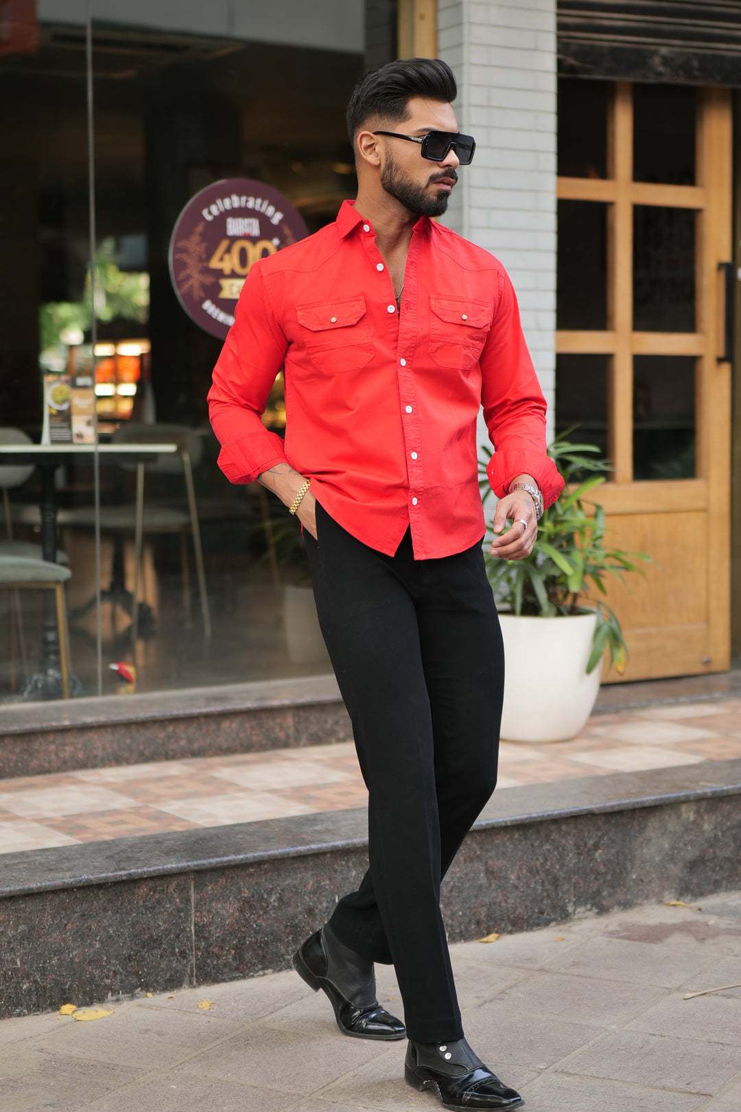 Red Double Pocket Full Sleeve RFD Cotton Shirt