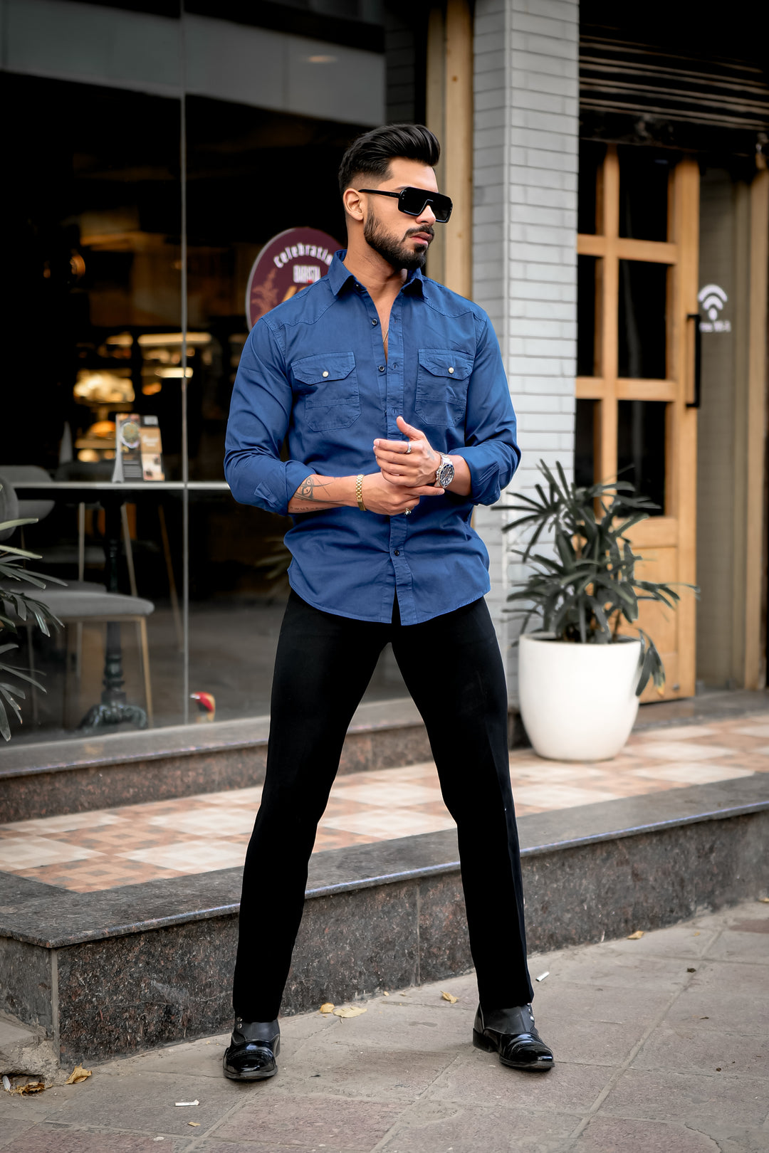 Blue Cotton RFD Double Pocket Shirt