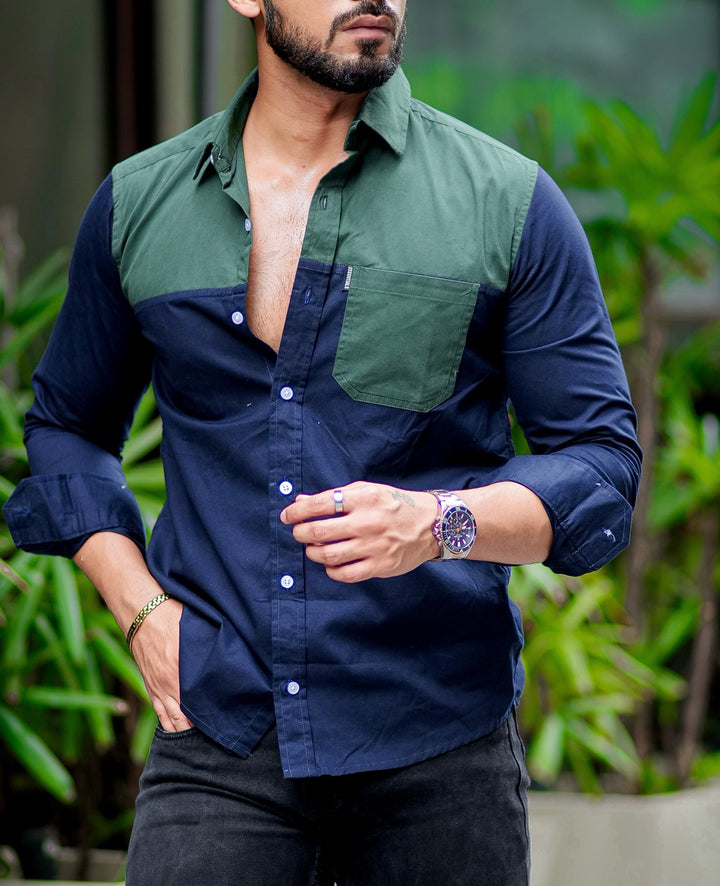 Navy green designer cotton full sleeve shirt