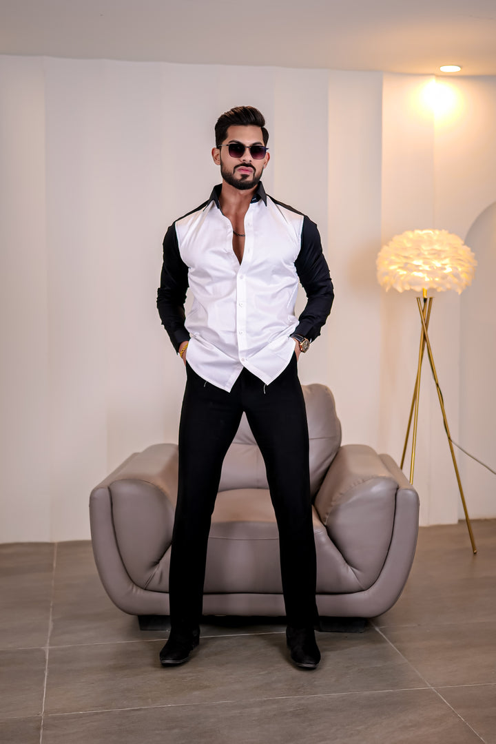 White Black Premium Satin Designer Shirt