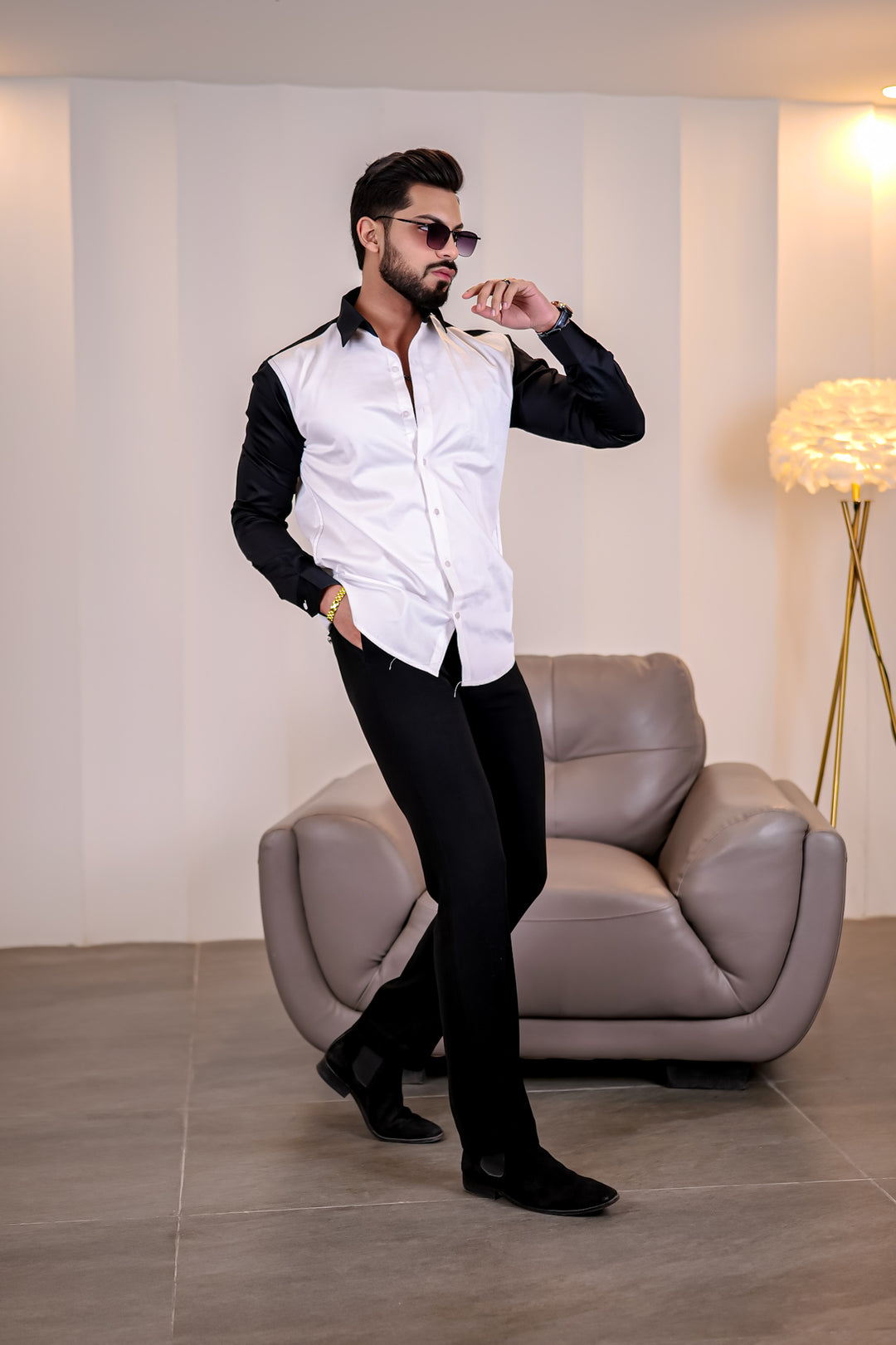 White Black Premium Satin Designer Shirt