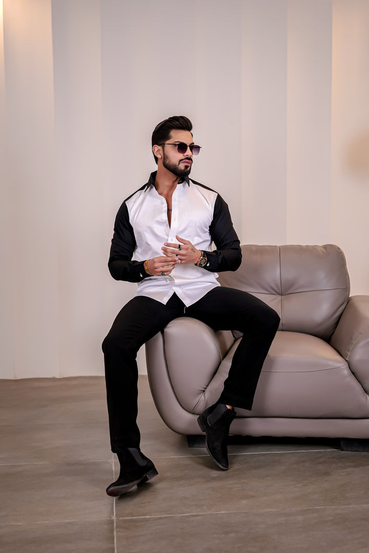 White Black Premium Satin Designer Shirt