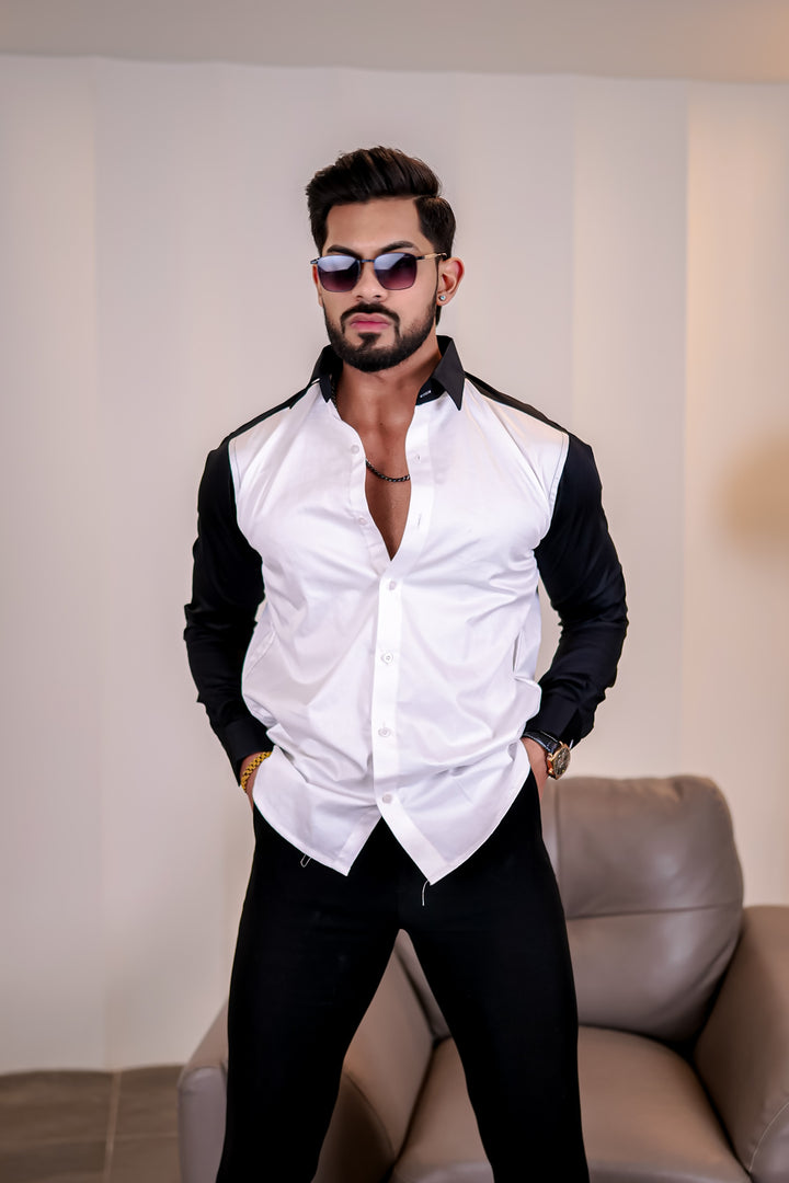 White Black Premium Satin Designer Shirt