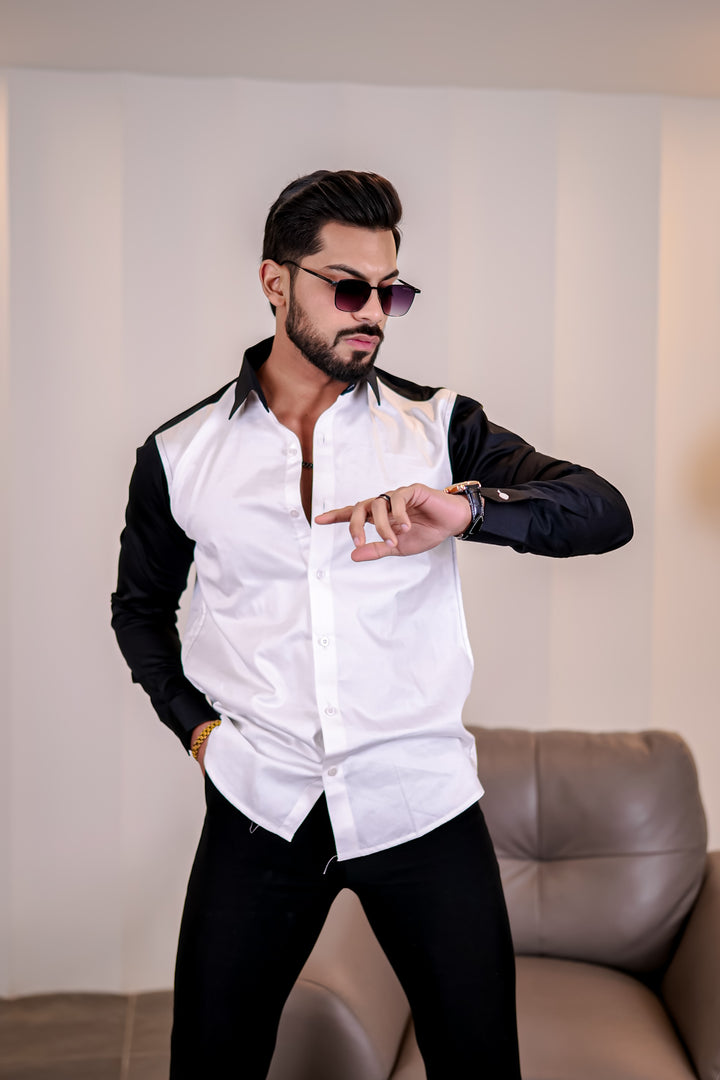 White Black Premium Satin Designer Shirt